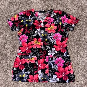 Cherokee‎ Floral Cancer Medical Scrub Top